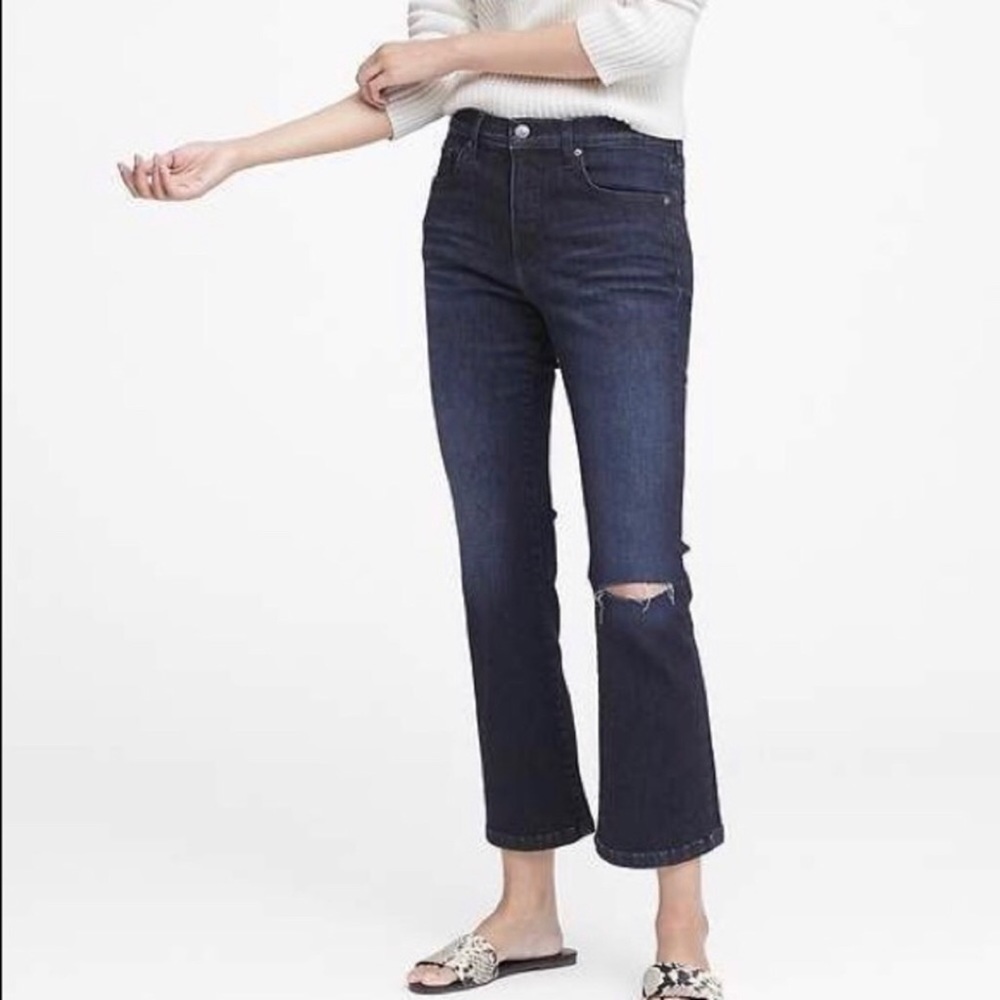 NWT Banana Republic Mid Rise Crop Flare Jeans Distressed Vacation